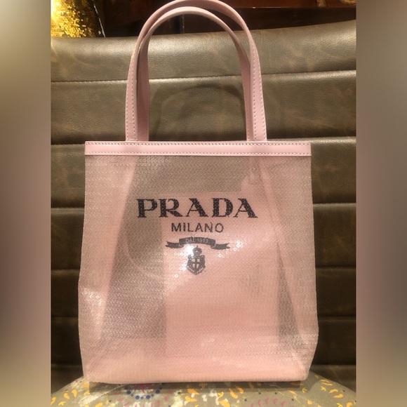 Prada Light Pink Small Sequin Mesh Tote with Matching Wristlet ๐ - Picture 2 of 16